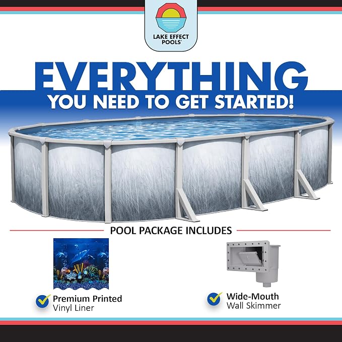 Lake Effect Pools 'Bermuda' 18 ft x 33 ft Oval Above Ground Swimming Pool | 48 Inch Resin Protected Steel Sided Walls | Bundle Includes: 25 Gauge Overlap Liner & Widemouth Skimmer