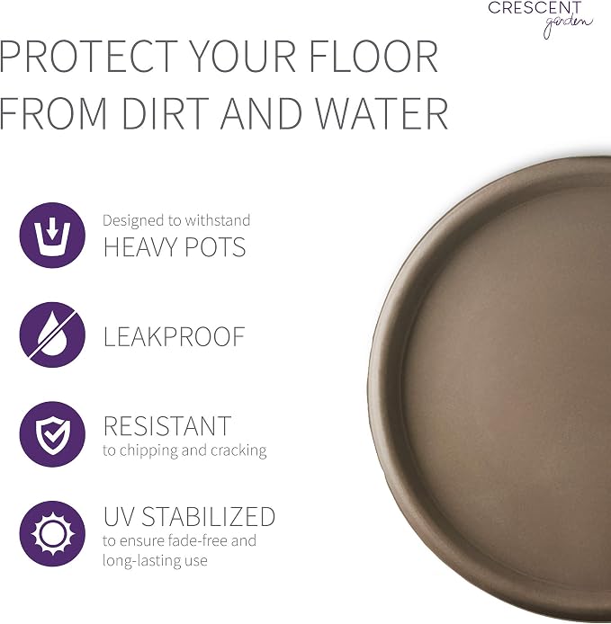 Crescent Garden Universal Round Planter Saucer, Heavy Duty Drainage Dish for Plant Pots, Extra Large Plant Dish, Indoor & Outdoor Plant Tray - Mocha Brown (19.75" Inner, 22" Outer Diameter)