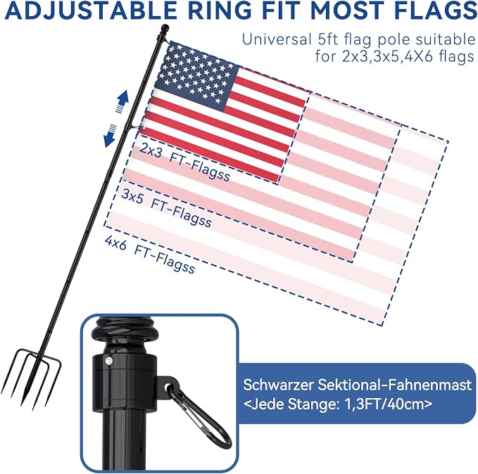 ZMTECH 7 FT Flag Pole with 5Pronges Base in Ground for Yard,Tangle Free Spinning Stainless Steel Flag Pole Kit, Windproof Extra Thick Flag Poles for 4x6 USA Flag Outside House Residential & Commercial