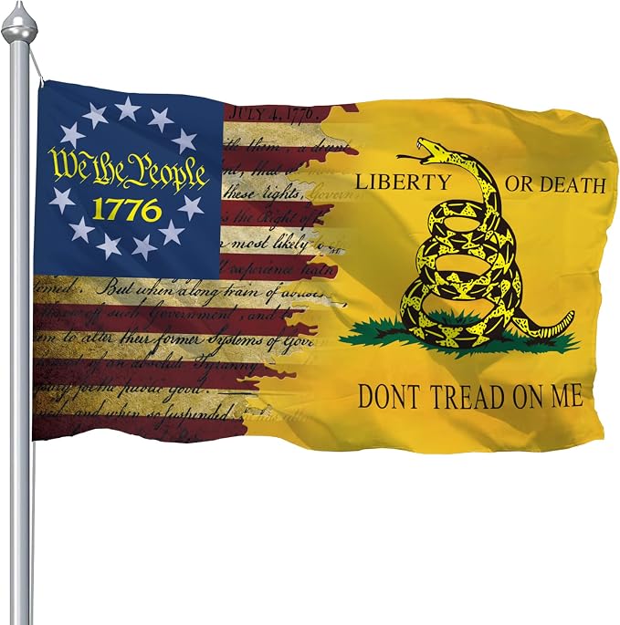 Don't Tread On Me Flag 3x5 Ft, Gadsden Dont Tread On Me Flags Banner, Double Printed USA American Rattlesnake Garden Flag Outdoor With UV Fade Proof