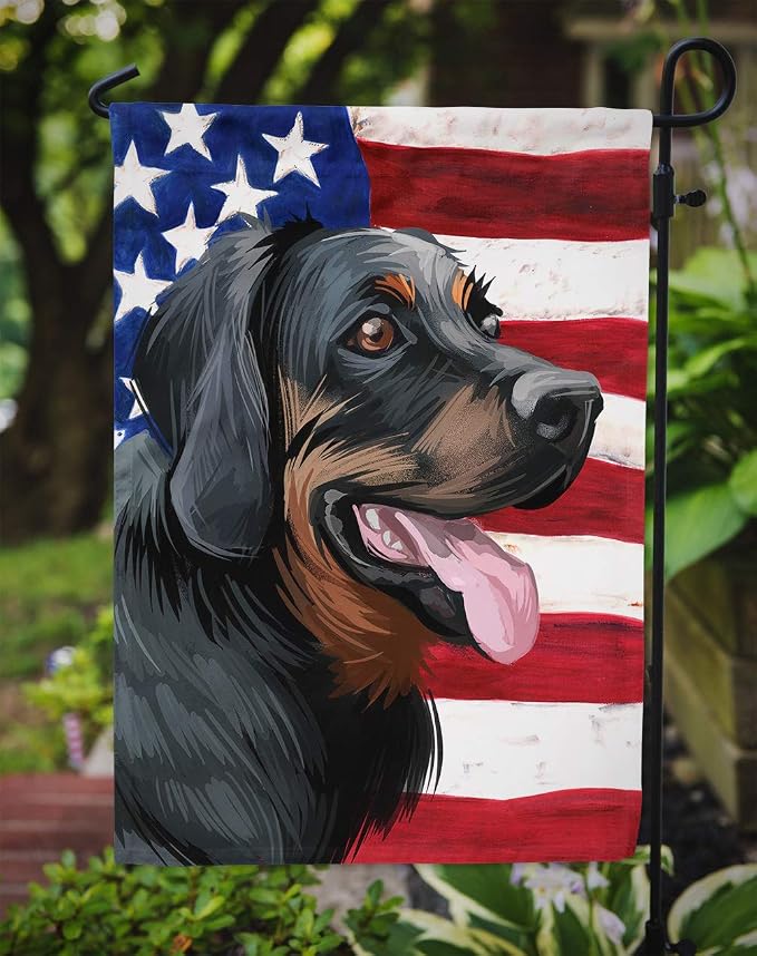 Caroline's Treasures CK6653GF Polish Hunting Dog American Flag Garden Flag Mailbox Flag Decorative Yard Flag Banner Outside Patio Artwork Yard Flower Beds, Garden Size, Multicolor