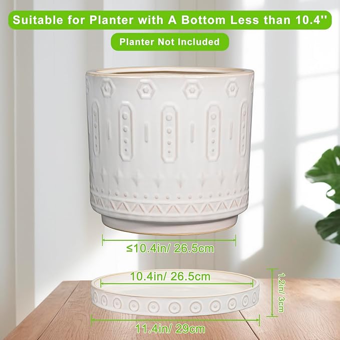 Eightpot Plant Saucer for Indoors - Ceramic Plant Saucer for Outdoors 11.4 Inch Plant Water Catcher Tray Plant Pot Saucer Plant Drip Tray Drainage Large Plant Plates to Catch Water, Cream White