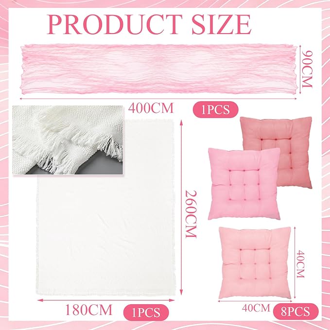 Extra Large Outdoor Picnic Blanket with Table Runner and Floor Pillow Cushion for Picnic Wedding Birthday Baby Shower Backyard Decor(71 x 102'',Pink,10 Pcs)
