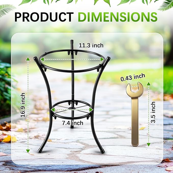 16" Tall Metal Bird Bath Stand, 2-Tier Wrought Iron Plant & Gazing Ball Stand with 6 Non-Slip Pads, Sturdy Multi-Use Flowerpot Holder for Outdoor Indoor Garden Patio