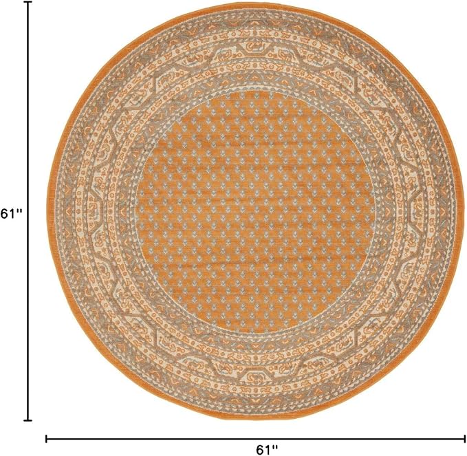 Unique Loom Williamsburg Collection Traditional Border with Dotted Center Area Rug, Round 5' 1" x 5' 1", Orange/Beige