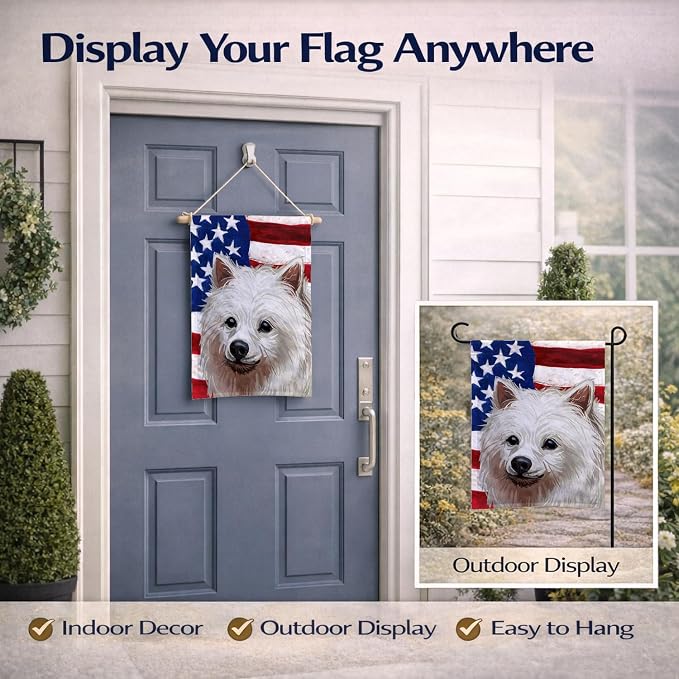Caroline's Treasures CK6748GF Volpino Italiano American Flag Garden Flag Mailbox Flag Decorative Yard Flag Banner Outside Patio Artwork Yard Flower Beds, Garden Size, Multicolor