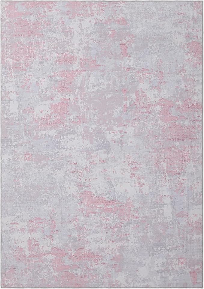 ROYHOME Modern Abstract Area Rug 6x9 Non Slip Non Shedding Rug Low Pile Stain Resistant for Bedroom Living Room,Grey Pink