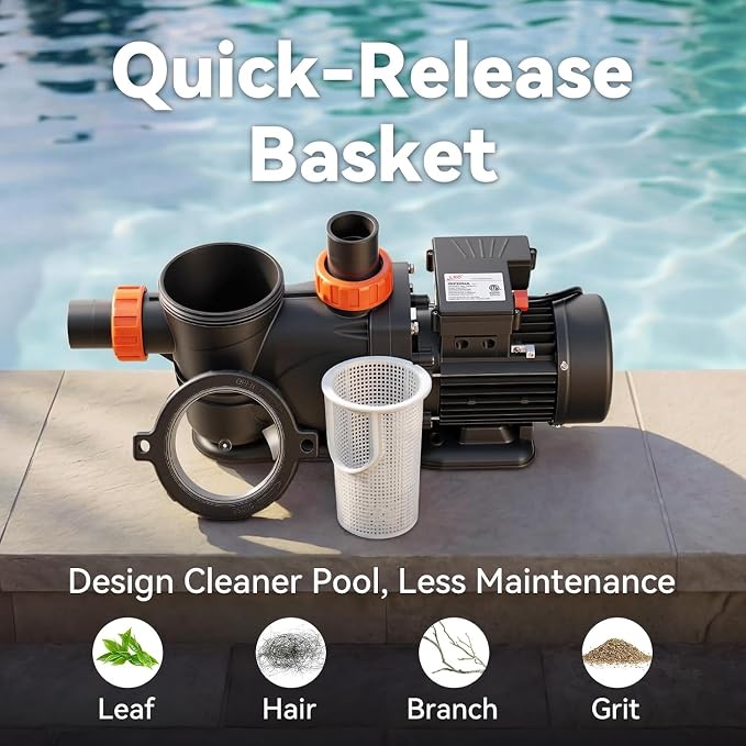 LEO 2HP In/Above Ground Pool Pump High Flow Powerful Self Priming Pool Pump, Single Speed 220V 6950GPH, Red