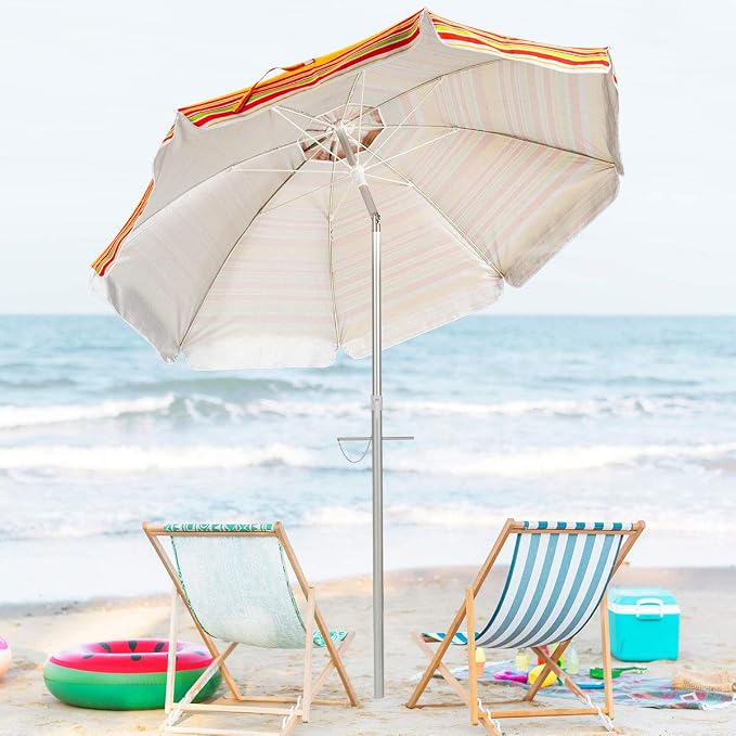 Tangkula 6.5ft Outdoor Beach Umbrella with Sand Anchor, Patio Umbrella with Push Button Tilt & UPF 50+ Protection, Portable Sunshade Umbrella with Carry Bag for Garden Beach Outdoor (Yellow)