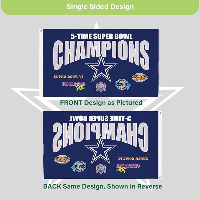 Team Sports America NFL Dallas Cowboys Multi-Win Superbowl Champions 3x5 Flag for Outside with Grommets | Outdoor & Indoor | Heavy Duty Flag & Banner | Works with Flag Pole for Outside House