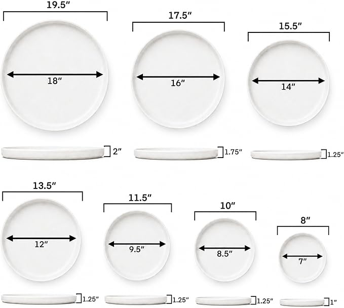 Ceramic 19.5 Inch Plant Saucers (Pack of 2) - Round Oxide Flower Pot Trays - Handcrafted, Durable Planter Bases