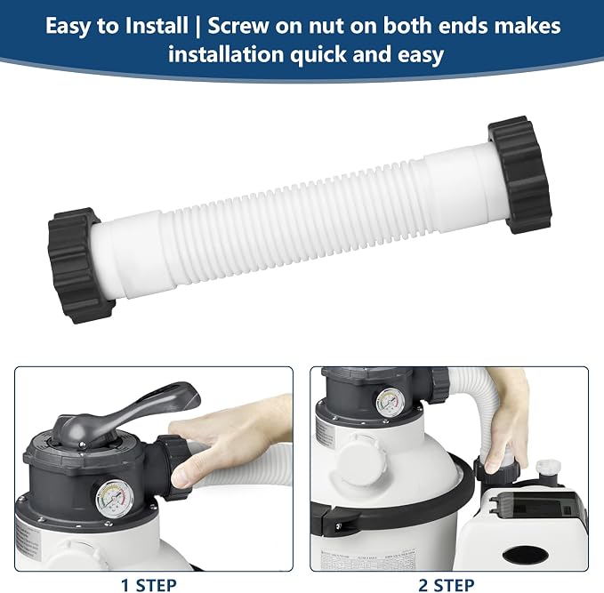 Alocs 11763 Pool Sand Filter Pump Hose Replacement for Intex Sand Filter Pumps & Saltwater Systems, 10 Inch Sand Filter Interconnecting Hose, White