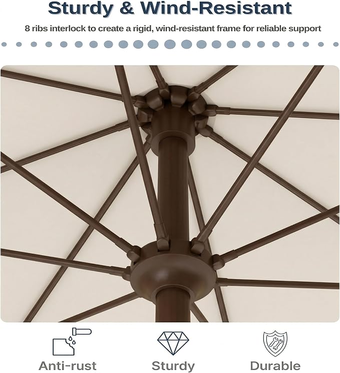 PatioKingdom 10FT Patio Umbrella with Push Button Tilt and Crank, Outdoor Market Umbrella with 8 Fiberglass Ribs, UV Protection Table Umbrella for Pool,Backyard,Garden,Deck