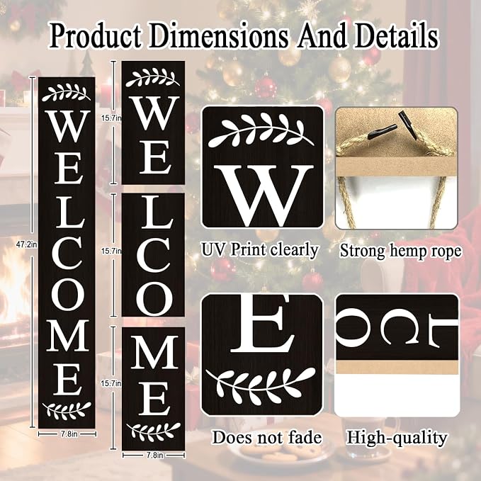 Welcome Sign for Front Porch, 47" Large Wooden Welcome to Our Home Sign Door Hanging Standing Plaque, Farmhouse Vertical Outdoor Porch Decorations for Yard Patio Entrance, Black