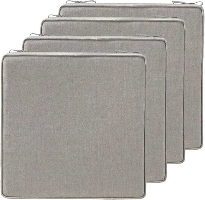 19 x 19 Inch Sunbrella Outdoor Chair Cushions with Tie Straps, Set of 4 Thick Water Repellent Square Patio Chair Pads for Garden Lawn Patio Furniture, Specrtum Pebble