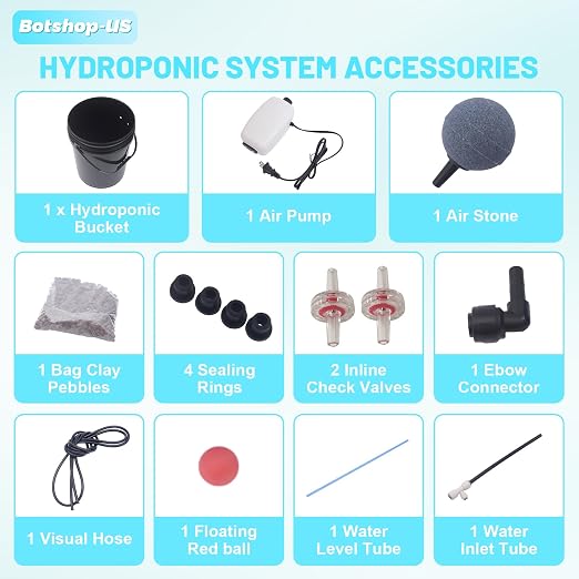 Hydroponics Growing System Kit 5-Gallon Deep Water Culture Recirculating Drip Grow System Indoor Garden Grow System with Hose, Air Pump, and Air Stone (1 Bucket + Drip Irrigation)