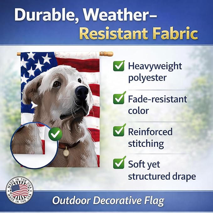 Caroline's Treasures CK6386CHF Akbash American Flag House Flag Large Porch Sleeve Pole Decorative Outside Yard Banner Artwork Wall Hanging, Polyester, House Size, Multicolor
