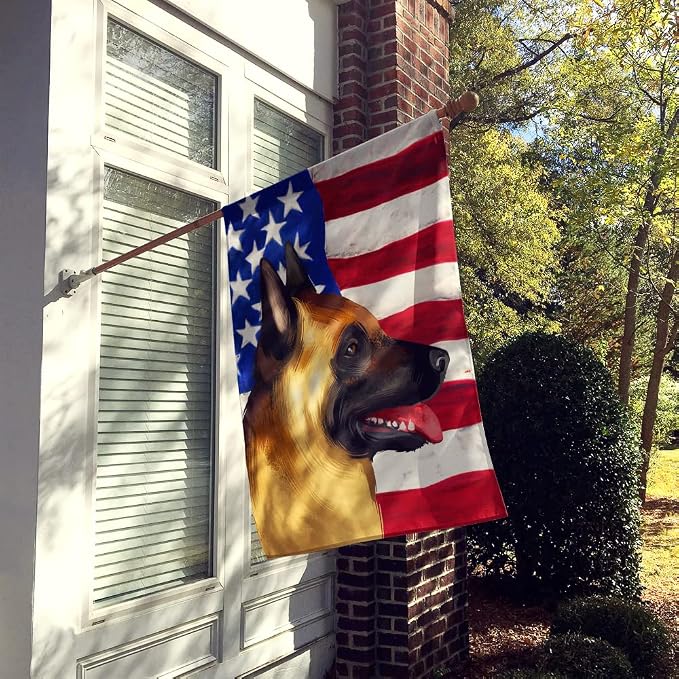 Caroline's Treasures CK6428CHF Belgian Malinois American Flag House Flag Large Porch Sleeve Pole Decorative Outside Yard Banner Artwork Wall Hanging, Polyester, House Size, Multicolor
