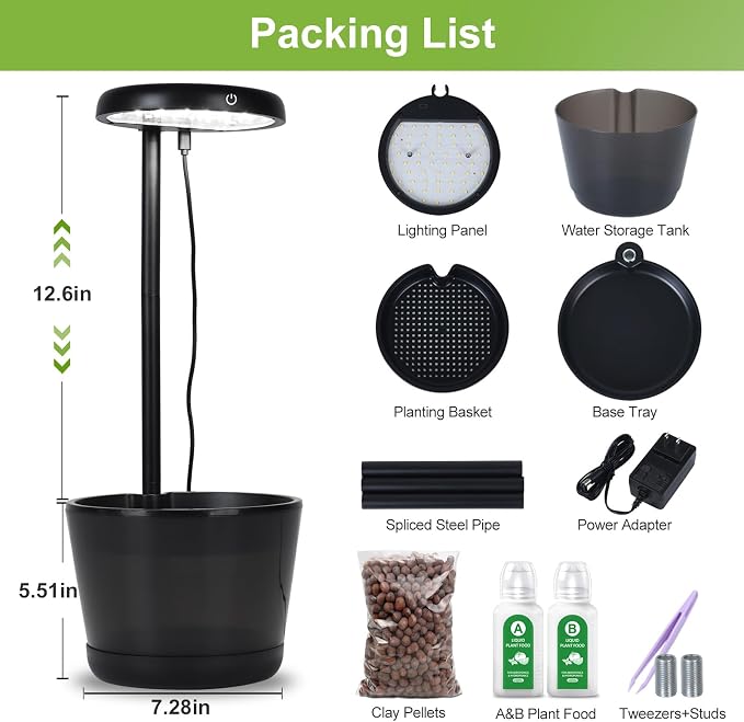 Indoor Clay Pebbles Hydroponic Gardening System with 20W LED Plant Grow Light.The Translucent hydroponic Growing System for Hydroponic Herbs, Vegetables, Lettuce Harvest on Countertop for Mother's Day