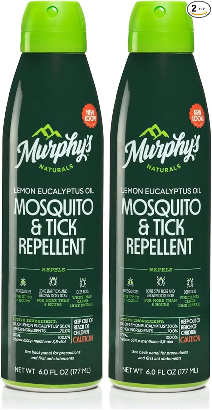 Murphy's Naturals Mosquito & Tick Bug Repellent Spray, 6 fl oz (Pack of 2) | Oil of lemon eucalyptus, EPA-registered & DEET-free*; 6 fl oz mist 2-pack protects skin & gear up to 6 hours
