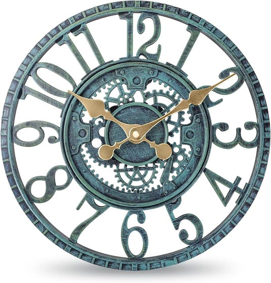 WrtmyR Outdoor Wall Clock Waterproof, 16 Inch Silent Non-Ticking Battery Operated Outside Clock, Decor Clock for Patio, Pool, Garden, Fence, Porch, Lanai, Farmhouse Decor (Green)
