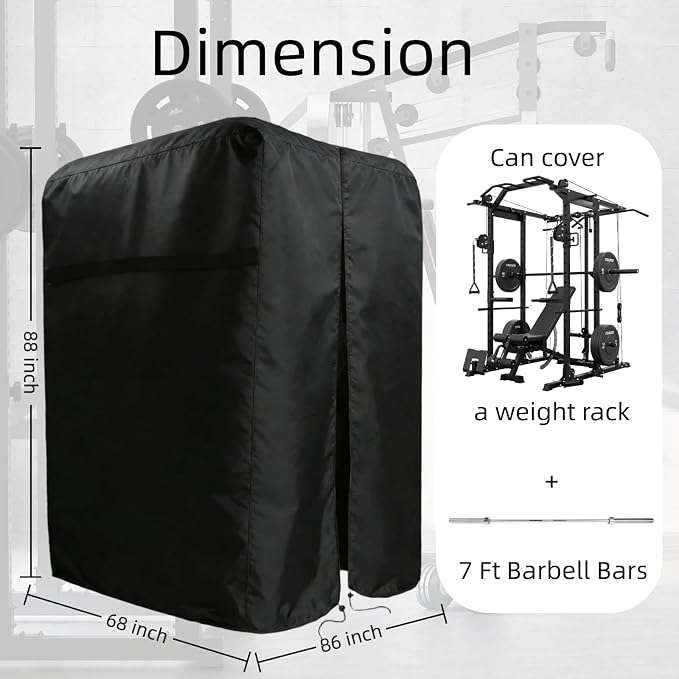 Gym Rack Cover with Waterproof Zipper for Squat Rack 47"-110"W | Waterproof Dustproof Heavy Duty Oxford Fabric,Gym Equipment Storage Cover for Workout Machine Outdoor Use