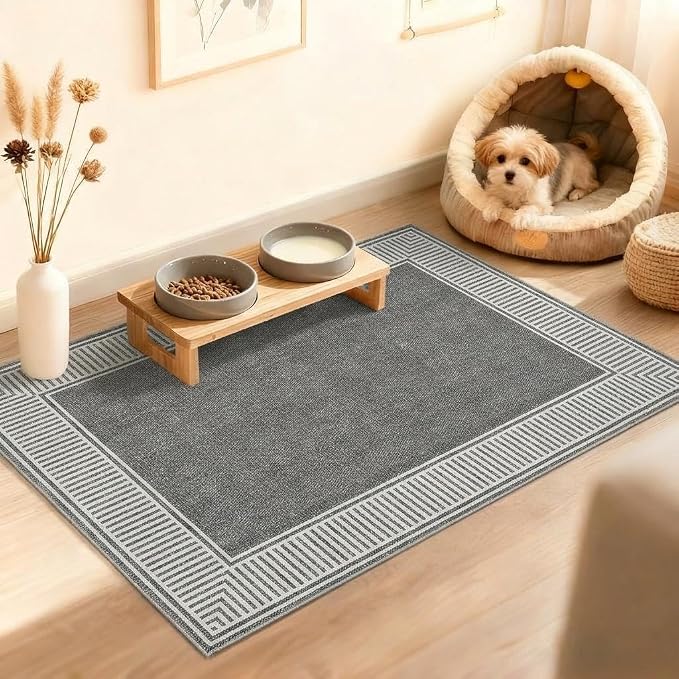 GarveeHome Washable 2x3 Entryway Area Rug Non Slip Modern Small Door Mat | Solid Color Living Room Bedroom Small Rugs Bordered Mat for Bathroom Kitchen Nursery, Grey