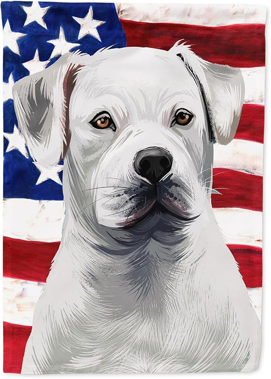 Caroline's Treasures CK6395CHF American Bulldog American Flag House Flag Large Porch Sleeve Pole Decorative Outside Yard Banner Artwork Wall Hanging, Polyester, House Size, Multicolor