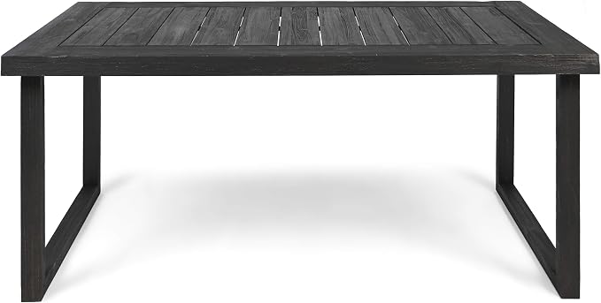 Merax 69" Outdoor Acacia Wood Dining Table, Rectangular Patio Table with Slatted Surface, Sandblast Dark Gray Finish