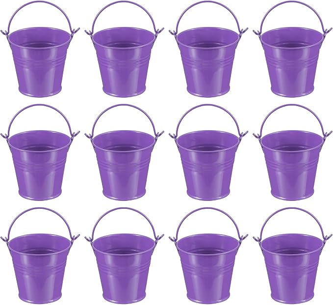 PATIKIL 2.7"x2.3" Small Metal Buckets with Handle, 12 Pcs Mini Galvanized Bucket Colorful Easter Buckets for Crafts Party Favors Decoration, Dark Purple