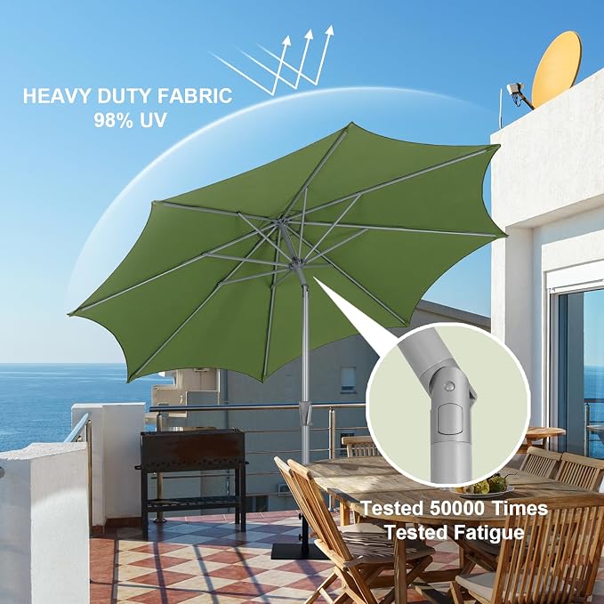Tempera Patio Umbrellas Arc Edge Outdoor Table Market Umbrellas with Crank & Pust Button Tilt|Auto-Tilt, 8 Steel Ribs, High Color-Fastness Canopy