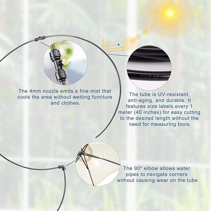 Misters for Outside Patio 32ft– Misting System with Filter and Easy DIY Installation for Garden, Trampoline, and Greenhouse-Ideal for Cooling Patios, and Chicken Coop