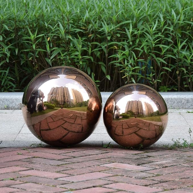 10 inch Diameter Rose Gold Gazing Ball,Rose Gold Stainless Steel Polished Reflective Smooth Garden Sphere Globe Mirror,Colorful and Shiny Addition to Any Garden or Home