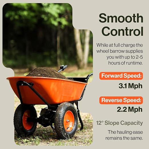 SuperHandy Wheelbarrow Utility Cart Electric 24V DC 330lbs Max Load Barrel Dump Material Debris Hauler (Amazon Exclusive)
