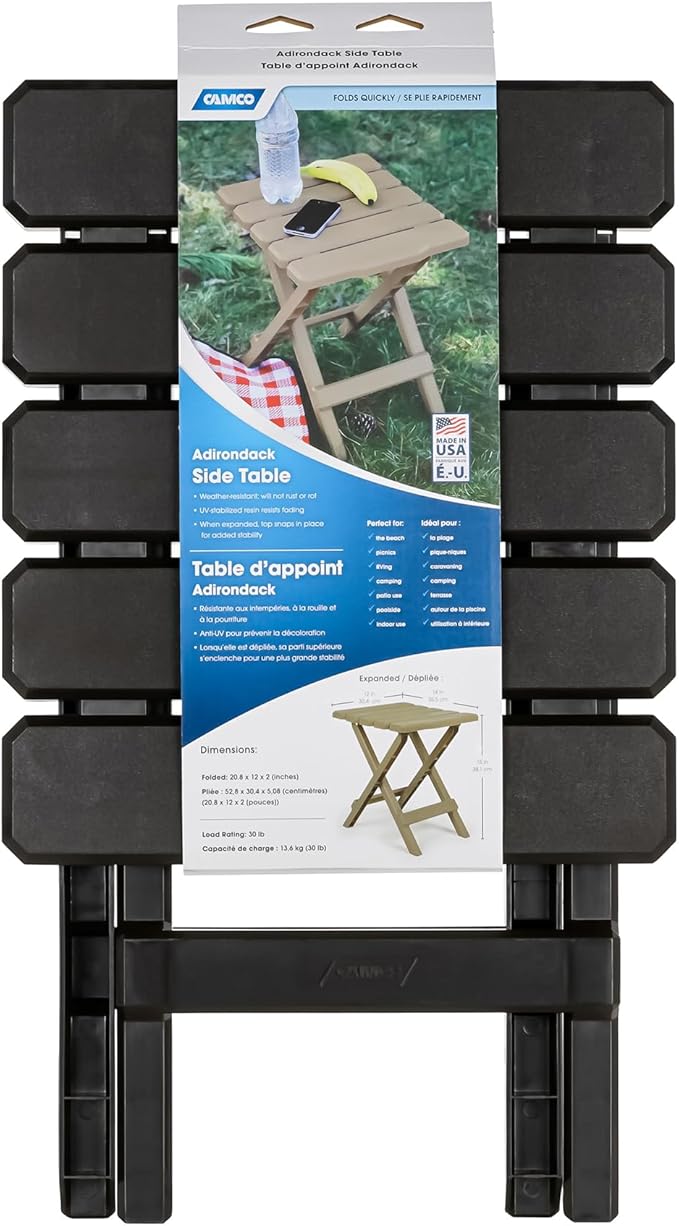 Camco Adirondack Style Folding Plastic Large Table with Footrest Design and Easy to Setup Construction for Indoor or Outdoor Use, Mocha