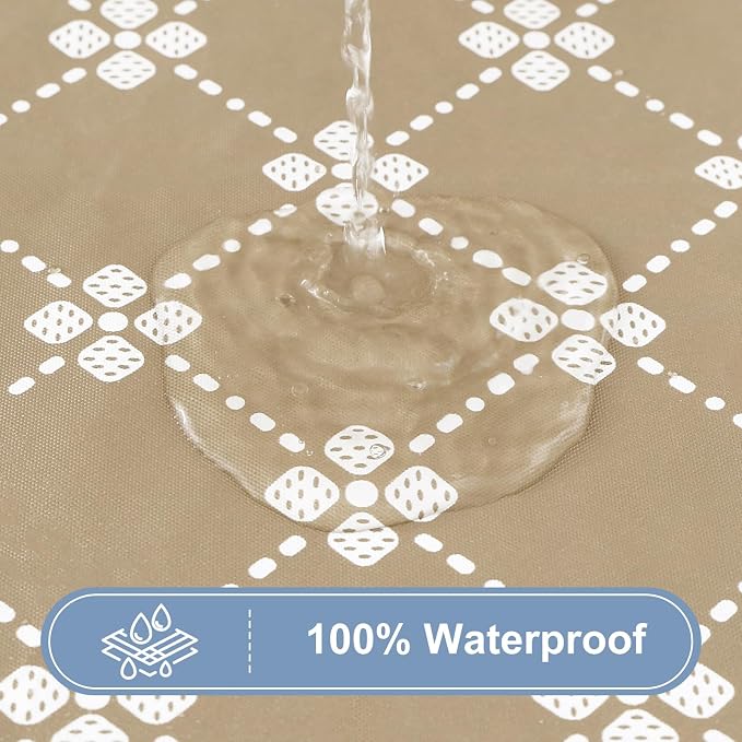 misaya Rectangle Vinyl Table Cloth, Elastic Fitted Tablecloth with Flannel Backing, Waterproof Plastic Table Cover Fits 6 Foot Folding Tables for Picnic, Camping, Indoor and Outdoor (Khaki, 30" x 72")