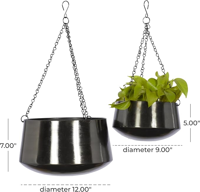 Deco 79 Metal Indoor Outdoor Wall Planter Indoor Outdoor Hanging Dome Hanging Planter with Chain, Set of 2 Plant Hanger 5", 7"H, Black
