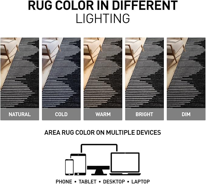 Rugshop Bohemian Stripe Stain Resistant High Traffic Oval Rug Black 5' x 7' | Oval, Size 5' x 7', Living Room, Bedroom, Dining Room, Home Office, Kitchen, Entryway, Hallway, Nursery, Kids Room