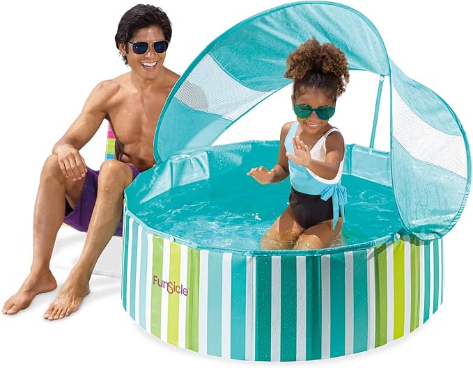 Funsicle Shaded Deco Fun Fold Swimming Pool for Kids & Pets, 36” x 12”, Age 2 & up