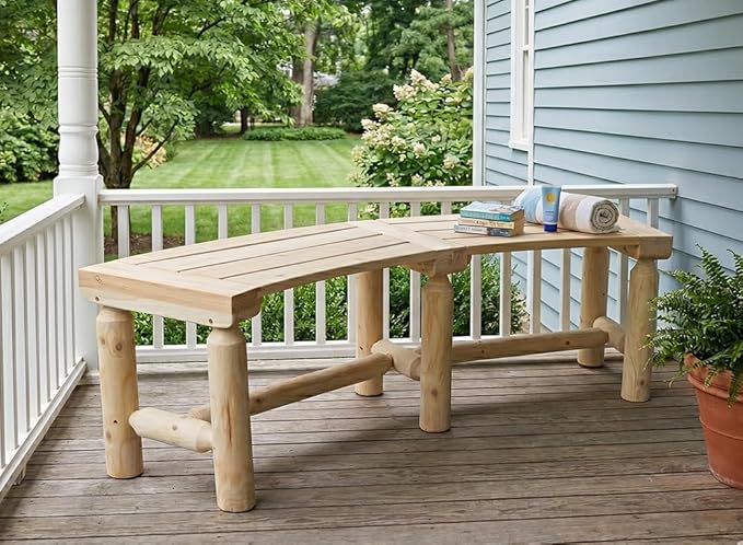 FORTUNO Outdoor Wooden Curved Backless Porch Bench Rustic Style Cedar/Fir Wood Log Fire Pit Bench for Patio Garden Deck and Backyard, 40"-54" W×13" D×16.5" H, Natural, 2 Packs