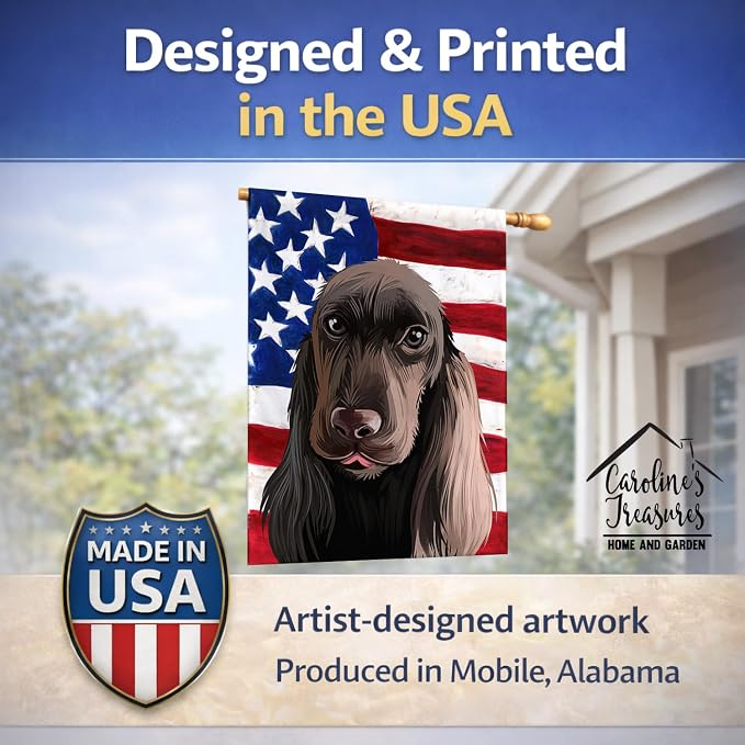 Caroline's Treasures CK6521CHF Field Spaniel Dog American Flag House Flag Large Porch Sleeve Pole Decorative Outside Yard Banner Artwork Wall Hanging, Polyester, House Size, Multicolor