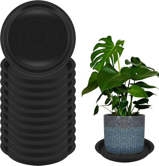 12 Pack 12 Inch Round Plant Saucers for Less 10 Inch Pot Indoors Outdoors Plant Trays for Pots Planter Saucer Plastic Drip Tray Planter Water Tray (Black, 12"(12pcs))