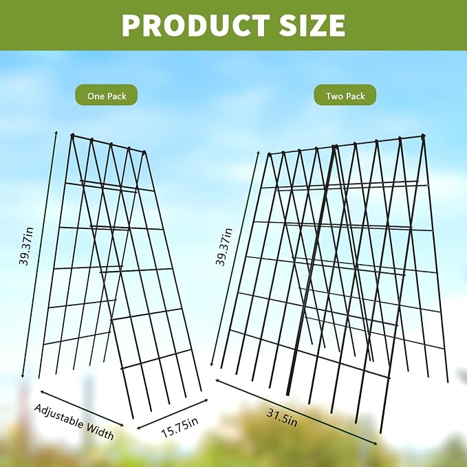 Cucumber Trellis 2 Pack, Foldable A-Frame Garden Trellis for Raised Bed Garden Grow Support with Plant Support Clips, Twist Ties, Plastic Ties, for Cucumber,Tomato, Climbing Plants and Flowers