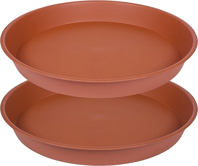 2 Pack of 16 17 inch Plant Saucer Tray (15 inch Base), 2.3" Depth, Heavy Duty Plastic Saucer 16" Round, Plant Tray for Pots, Flower Plant Saucers for Indoors (17 inch, Terracotta)