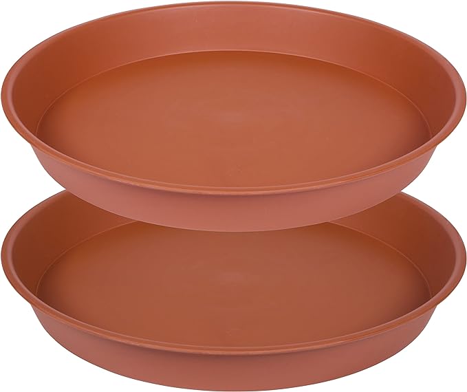 2 Pack of 22 inch Plant Saucer (19.1 inch Base), 3.6" Depth Tray, Large Deep Heavy Duty Saucers for Pots, Garden Bird Bath Bowl, Plant Trays for Indoors Outdoor (22", Terracotta)