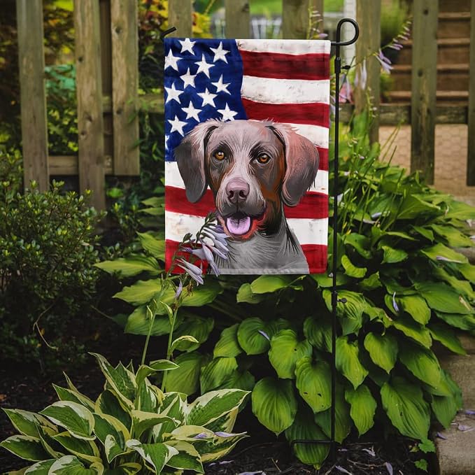 Caroline's Treasures CK6649GF Pointer Dog American Flag Garden Flag Mailbox Flag Decorative Yard Flag Banner Outside Patio Artwork Yard Flower Beds, Garden Size, Multicolor