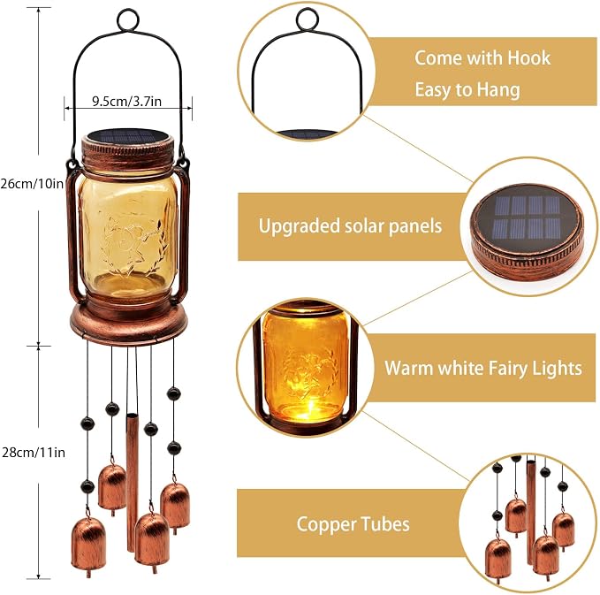 2 Pack Solar Wind Chimes for Outside, for Mom Women Grandma,Solar Mason Jar Wind Chime Light Unique Hanging Wind Chimes Outdoor,IP65 Waterproof, Yard Garden Terrace Courtyard