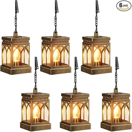 KOOPER 6 Pack Solar Lanterns Outdoor Waterproof, Brighter Hanging Solar Lantern Lights for Outside, Auto ON/Off Lanterns Decorative Outdoor for Garden Table Yard Path Patio Lawn Decor, Gifts (Bronze)