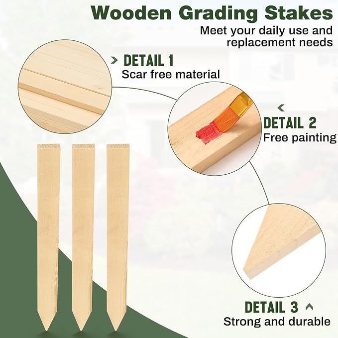 Colingmill 20 Pieces Wooden Garden Stakes 18 Inch Grade and Survey Stakes Wooden Garden and Sign Posts for Plant Support Silt Fence Yard Farm Survey Boundaries Baselines