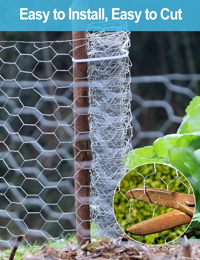 TOYPOPOR Chicken Wire 16in x 66ft(40cm x 20m), Outdoor Anti-Rust Hexagonal Galvanized Chicken Wire Mesh Fencing to Protect Gardening Plants Vegetables Flowers Fruits from Dogs Rabbits Squirrels, 16ft